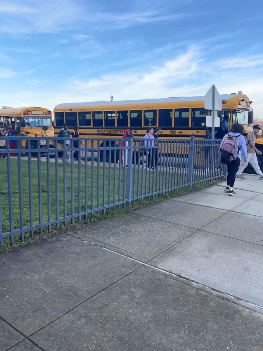 Photo taken outside of Bay Shore High School as students get ready to leave for the school day.