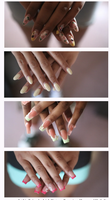 Sophia Brito, Analeigh Cintron, Devonique Henry and Nathalia Aguilar show off their current manicure designs.